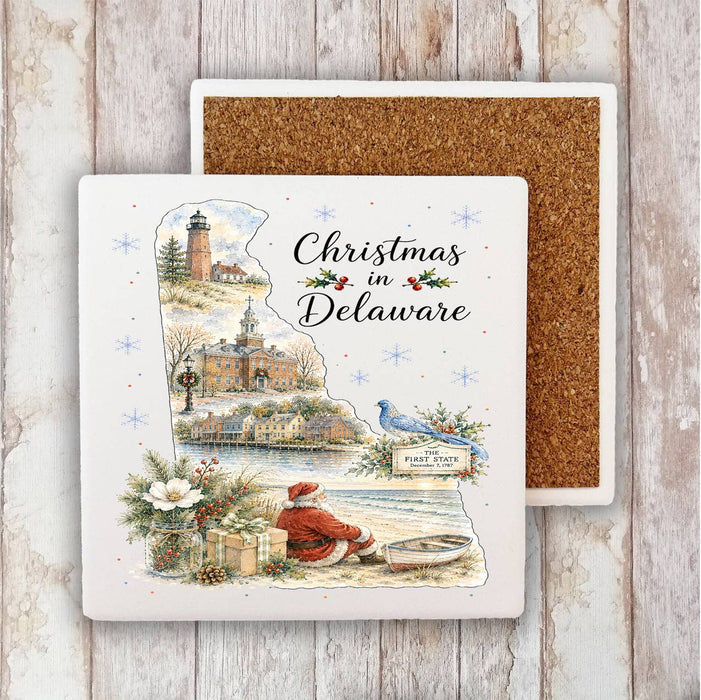 Christmas in Delaware State Map Stone Coaster