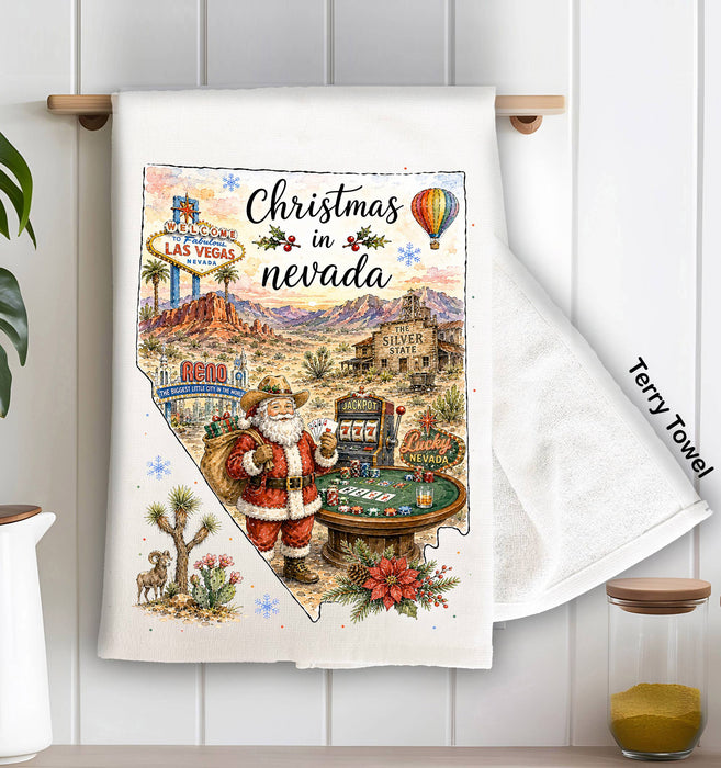 Christmas in Nevada State Map Kitchen Terry Towel