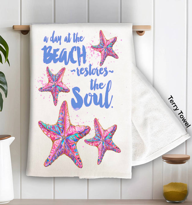 Day at beach restores Soul Starfish Kitchen Terry Towel