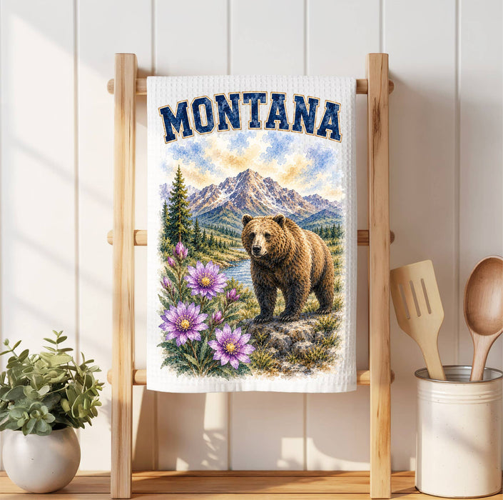 Montana State Bird and Animal Waffle Weave Towel