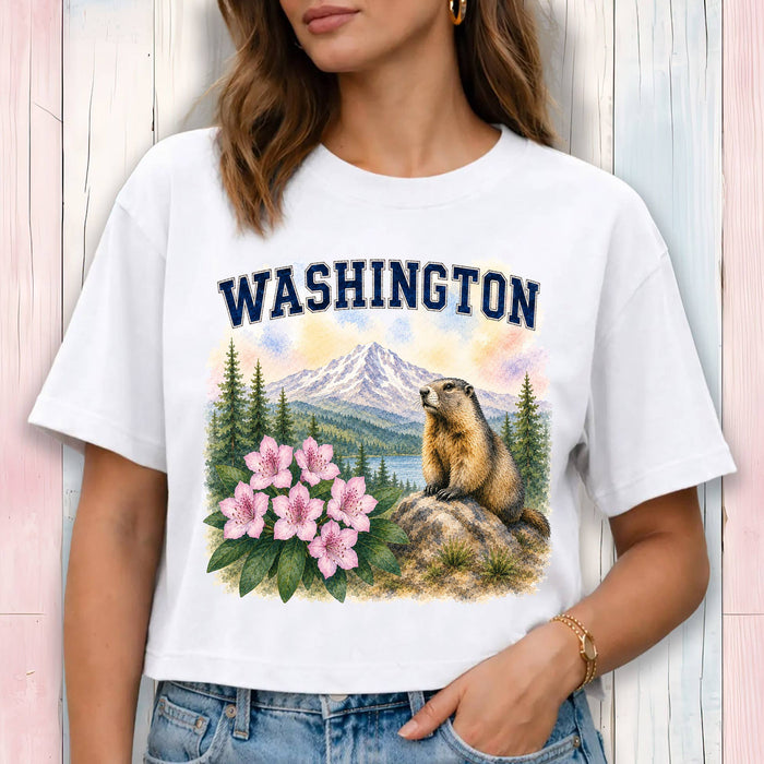 Washington State Bird and Animal Cropped T-Shirt