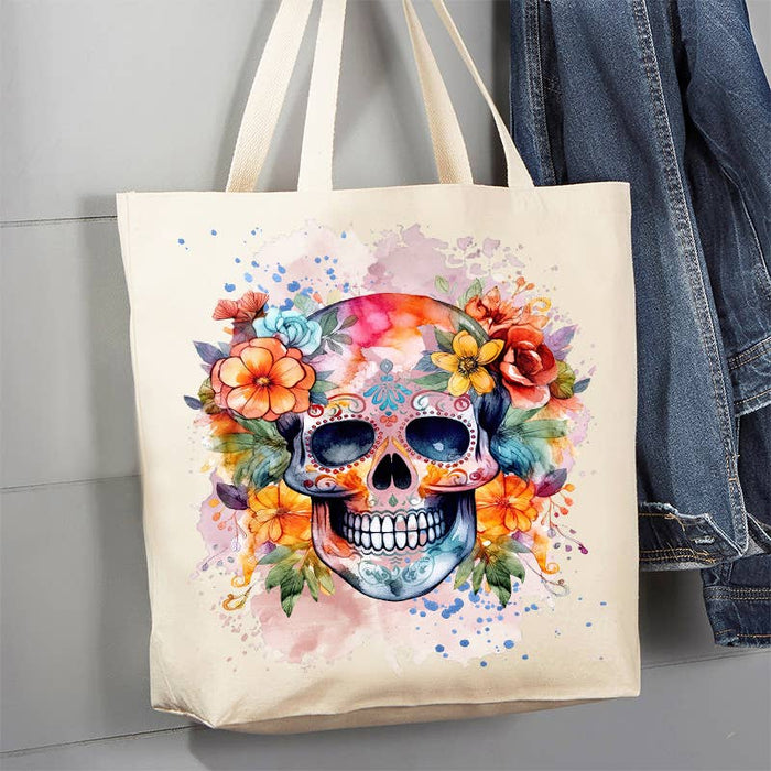 Skull canvas tote bag cheap