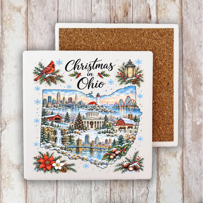 Christmas in Ohio State Map Stone Coaster