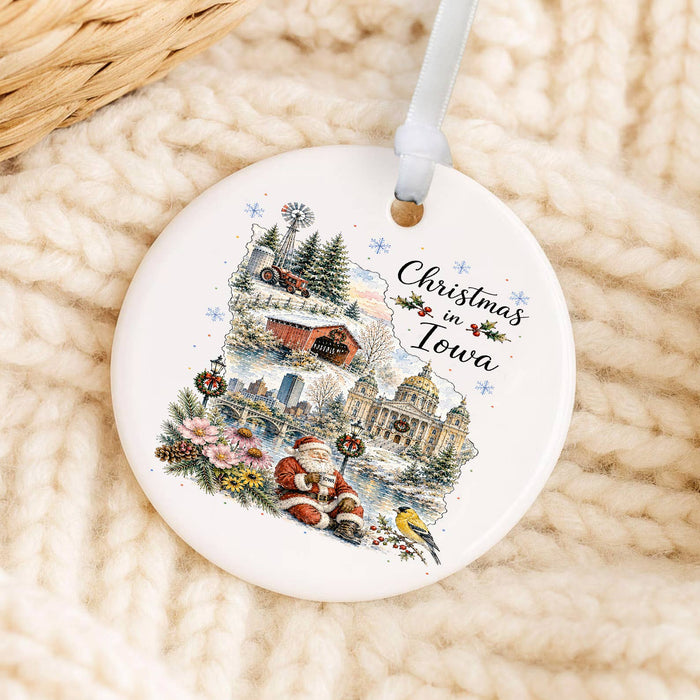 Christmas in Iowa State Map Ornament