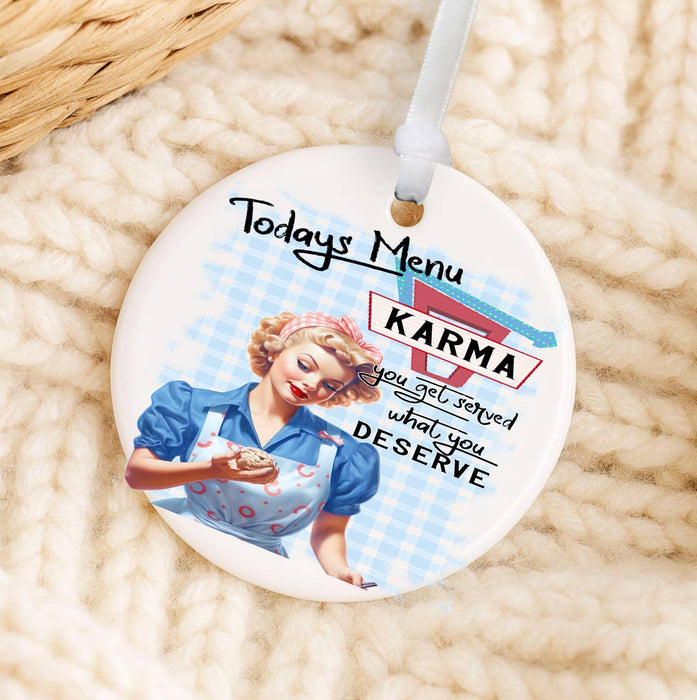 Retro Funny Karma Served Ornament