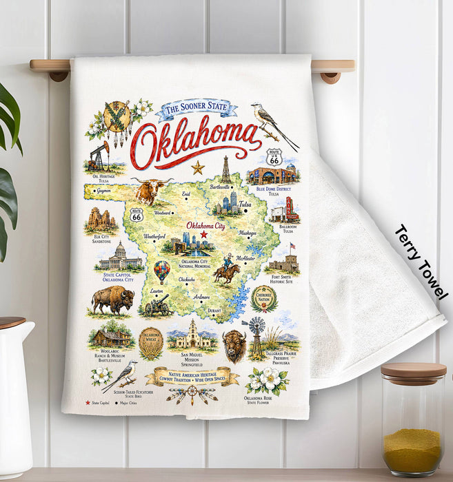 Oklahoma State Map Landmark Kitchen Terry Towel