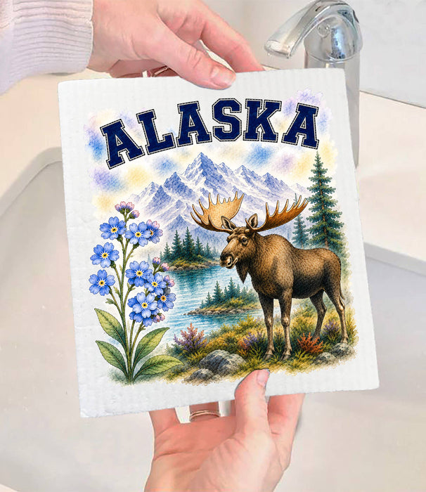 Alaska State Bird and Animal Swedish Dishcloth
