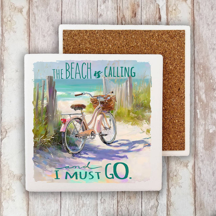 The Beach is Calling Bicycle Stone Coaster