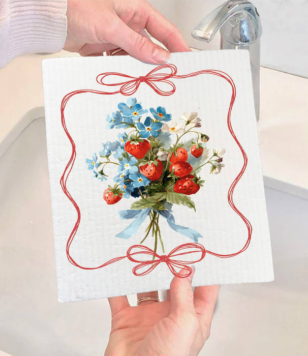 Vintage Strawberries Swedish Dishcloth