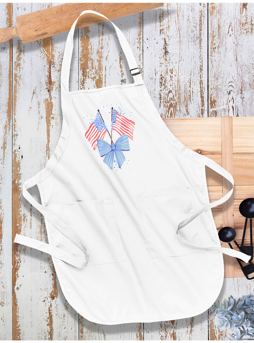 Patriotic Watercolor Flag Bow Apron
