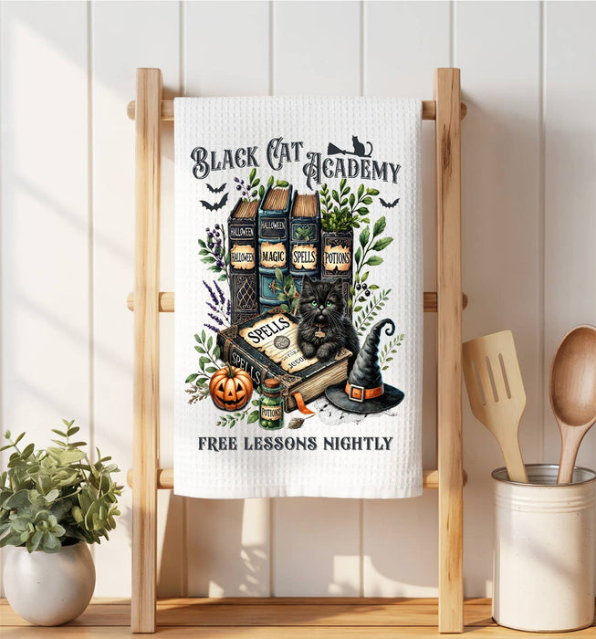 Black Cat Academy BooksWaffle Weave Towel