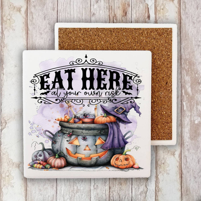 Halloween Eat at your Own Risk Stone Coaster
