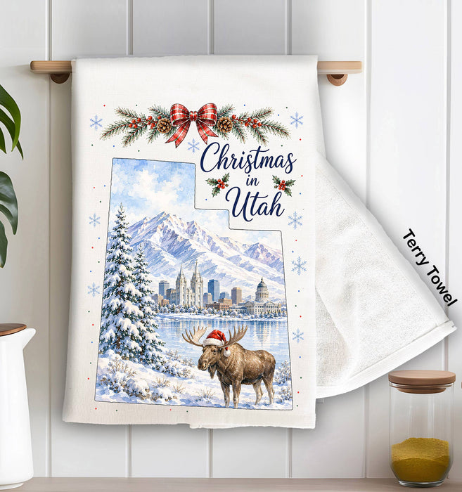 Christmas in Utah State Map Kitchen Terry Towel