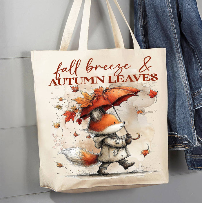 Fall Breeze Autumn Leaves Fox  Canvas Tote Bag