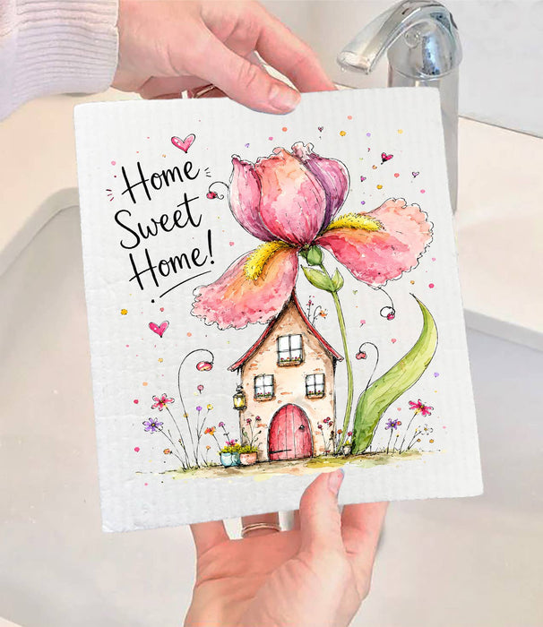 Home Sweet Home Spring Flowers Swedish Dishcloth