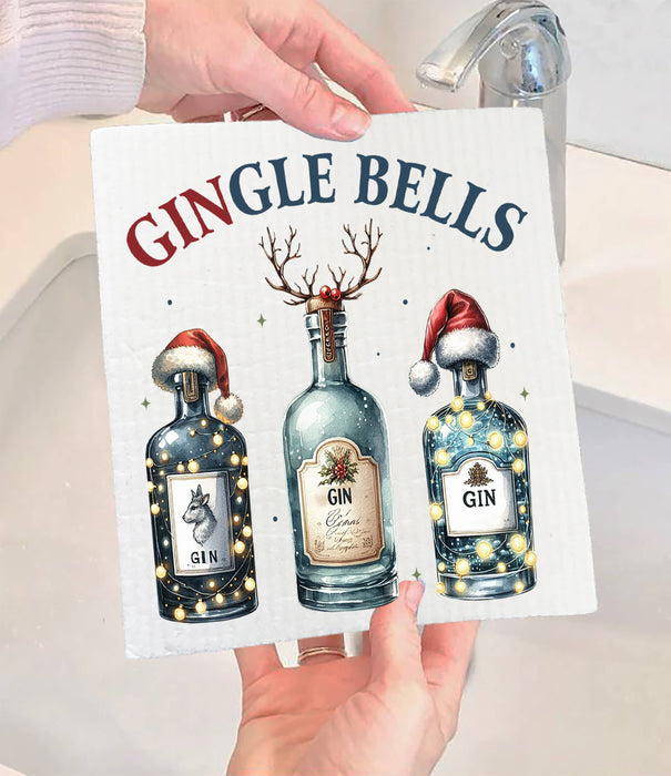 Christmas Gingle Bells Gin Swedish Dishcloth