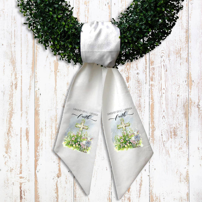Saved by Grace Easter Lamb Cross Wreath Sash