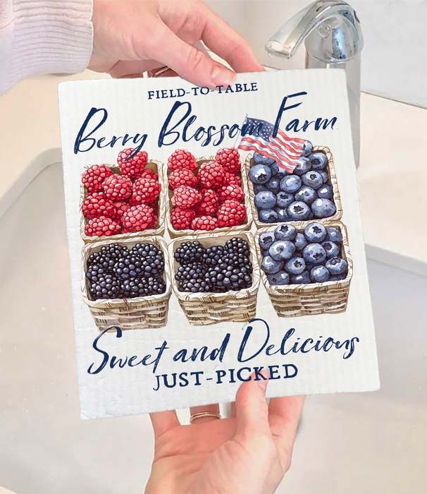 Blueberry Raspberry Blackberry Farms Swedish Dishcloth