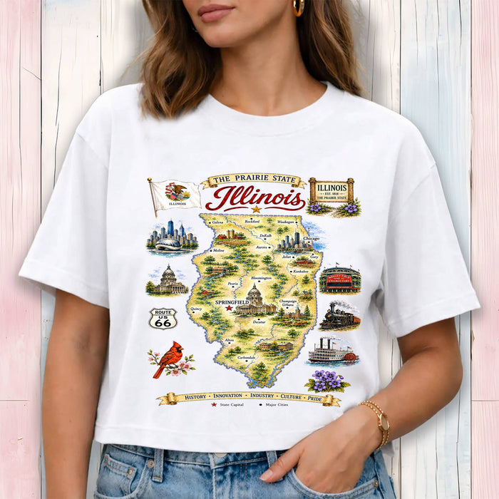 Illinois State Map Landmark Cropped T-Shirt