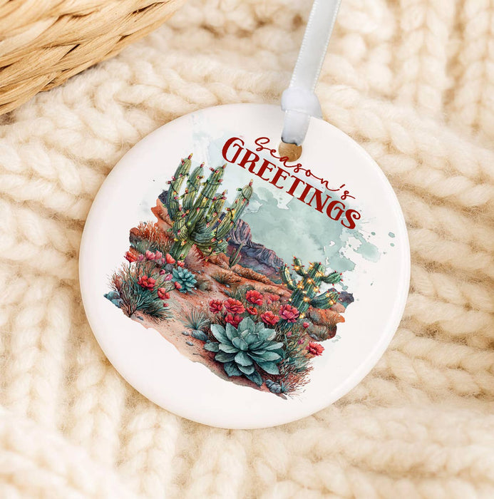 Christmas Seasons Greeting Desert Cactus Ornament