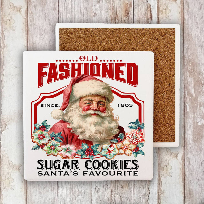 Old Fashion Christmas Santa Cookies  Stone Coaster