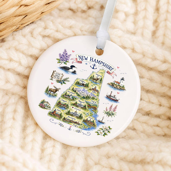 New Hampshire State Map Landmark Ornament