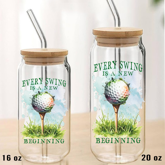 Golf Every Swing is a New Beginning Can Glass with Lid Straw