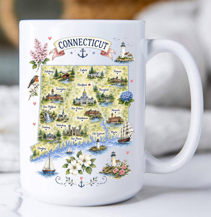 Connecticut State Map Landmark Coffee Mug