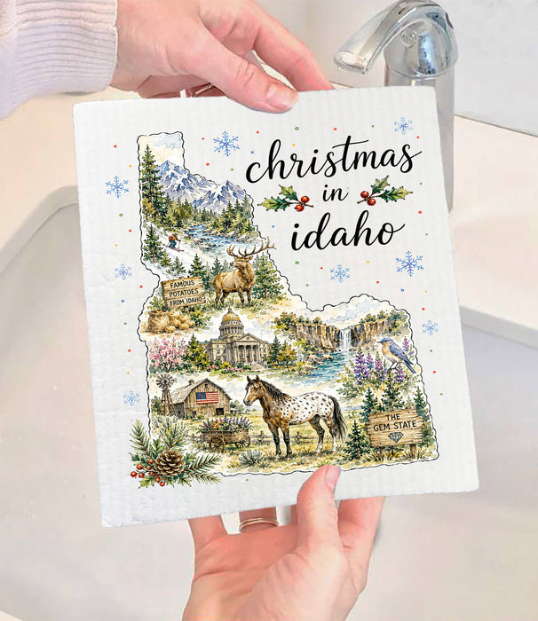 Christmas in Idaho State Map Swedish Dishcloth