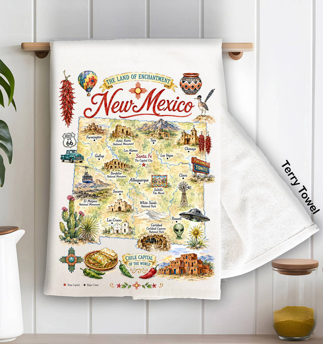 New Mexico State Map Landmark Kitchen Terry Towel