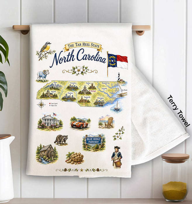 North Carolina State Map Landmark Kitchen Terry Towel