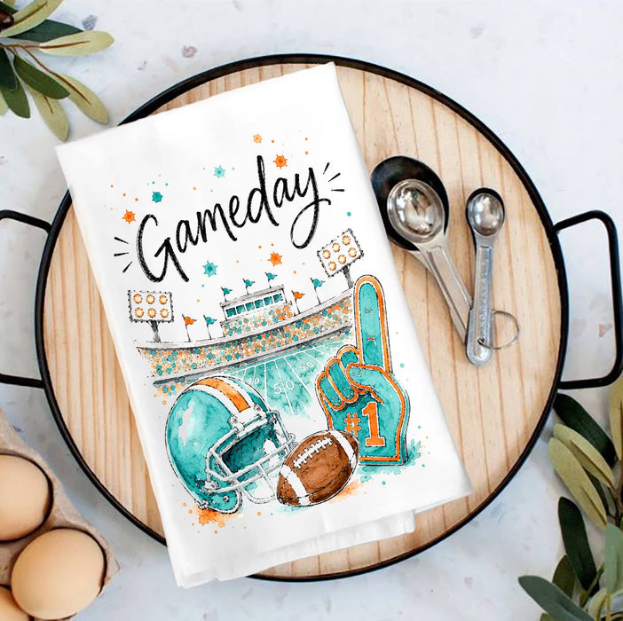 Gameday Football Aqua & Orange Tea Towel