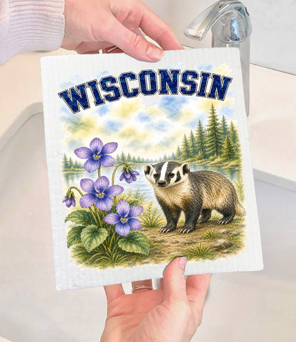 Wisconsin State Bird and Animal Swedish Dishcloth