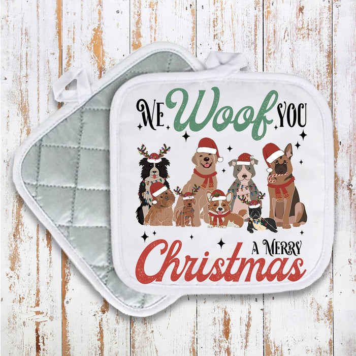 We Woof You Merry Christmas Dogst Pot Holder Oven Mitt