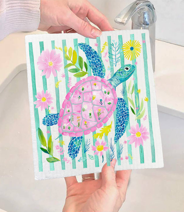 Coastal Sea Turtle Pastel Colors Swedish Dishcloth
