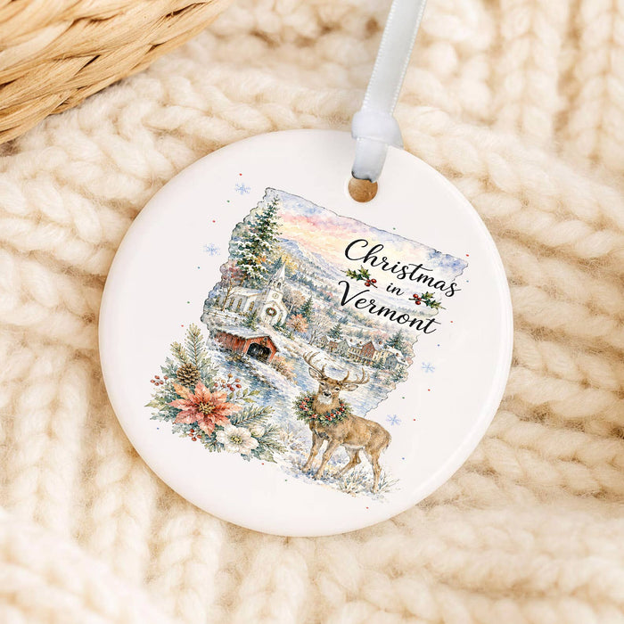Christmas in Vermont State Map Ornament
