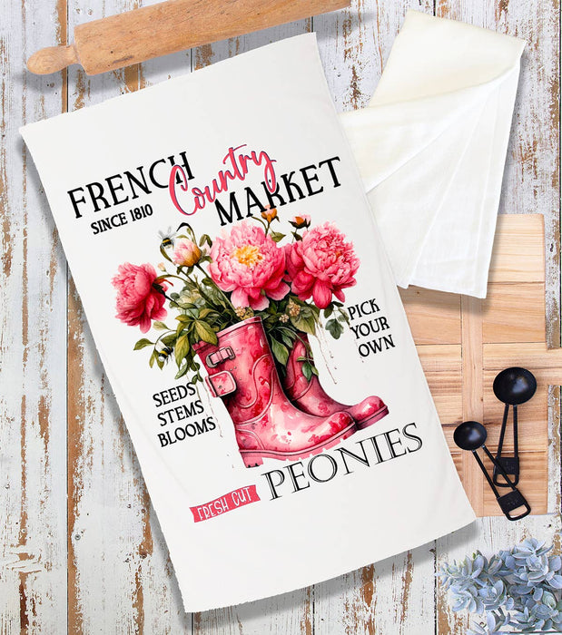 French Country Market Peonies Terry Cloth Towel