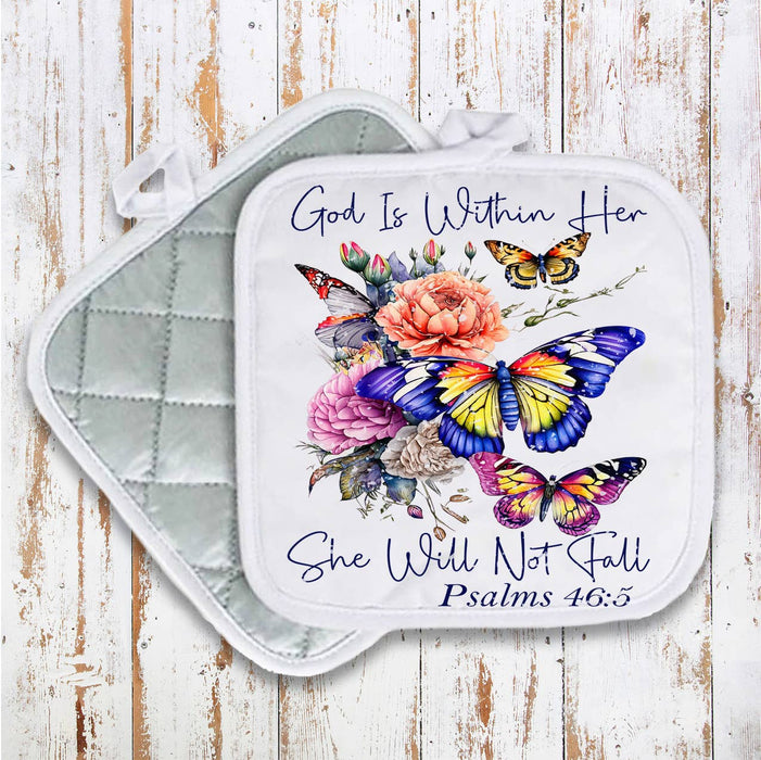 She Will Not Fall Butterfly Spiritual Pot Holder Oven Mitt