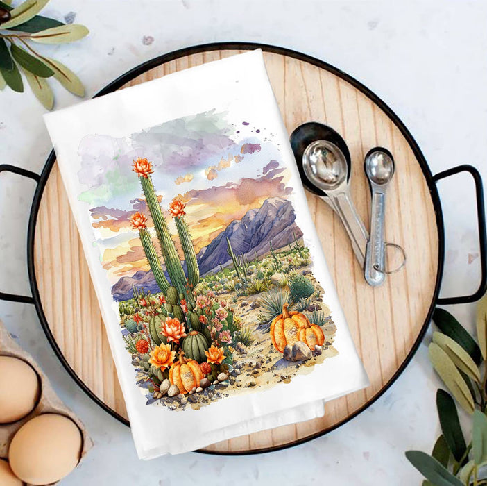 Fall Pumpkin Saratoga Cactus Desert  Tea Towel