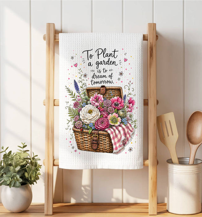 Plant a garden Flowers in basket Waffle Weave Towel