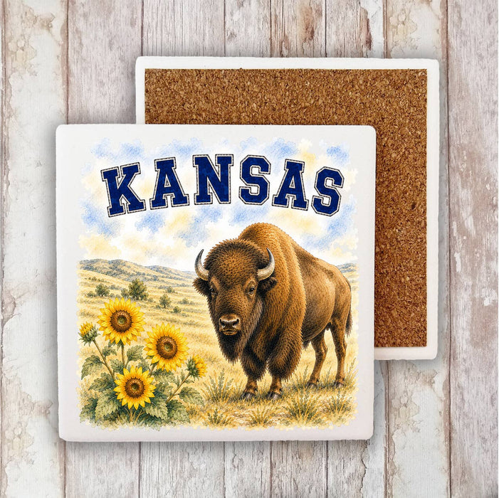 Kansas State Bird and Animal Stone Coaster