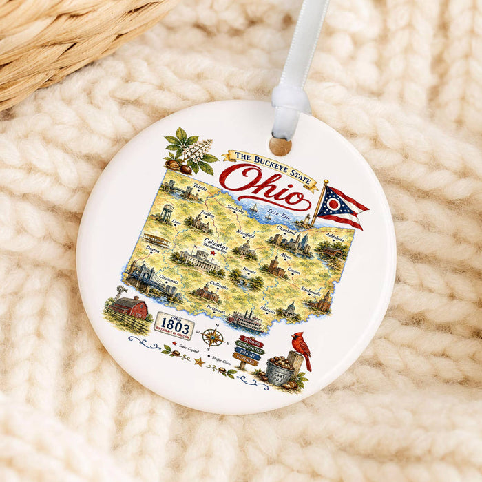 Ohio State Map Landmark Ornament