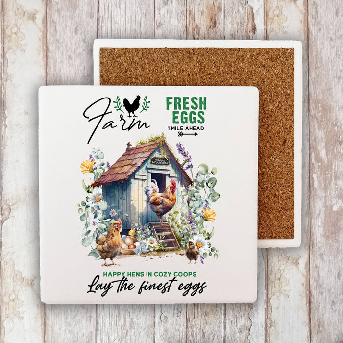 Country Farm Chicken Coop Stone Coaster