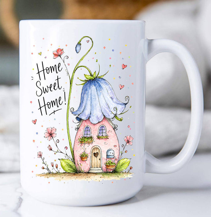 Home Sweet Home House Flowers Coffee Mug