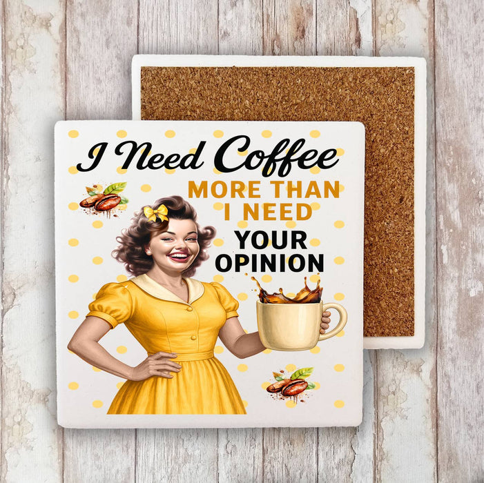 Retro Funny Need Coffee Not Opinion Stone Coaster