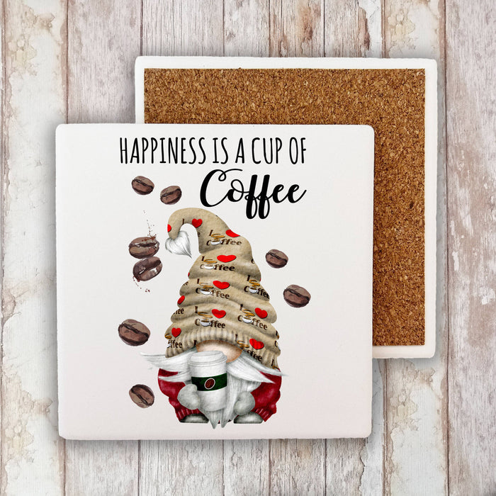 Gnome Happiness is a Cup of Coffee Stone Coaster