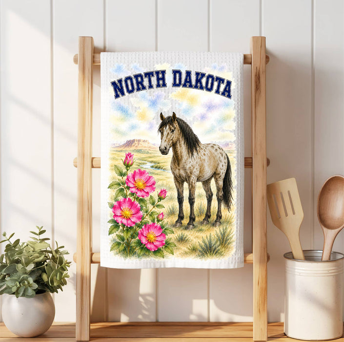 North Dakota State Bird and Animal Waffle Weave Towel