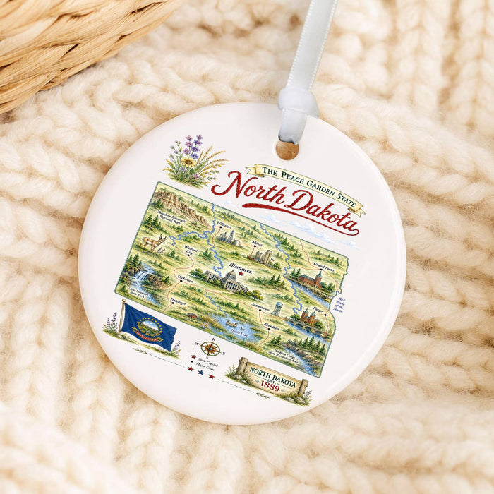 North Dakota State Map Landmark Ornament