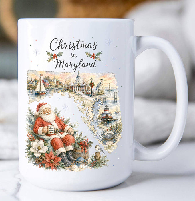 Christmas in Maryland State Map Coffee Mug