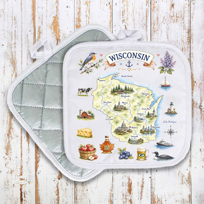 Wisconsin State Map Landmark Pot Holder